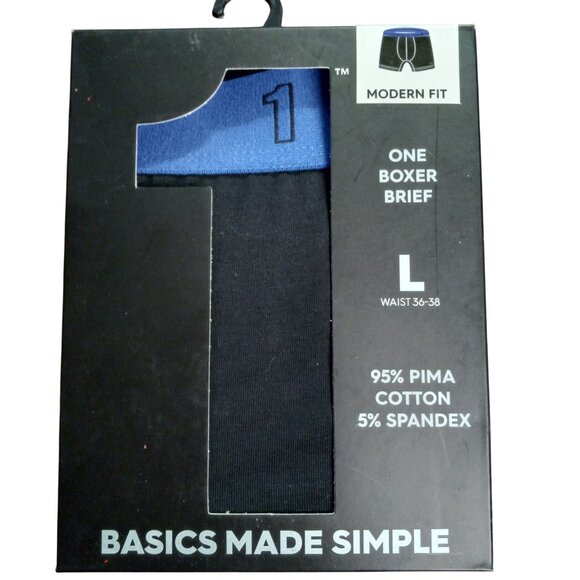 Basics Made Simple L 36 38 Boxer Briefs Modern Fit Pima Cotton Black Blue NEW - Picture 1 of 6